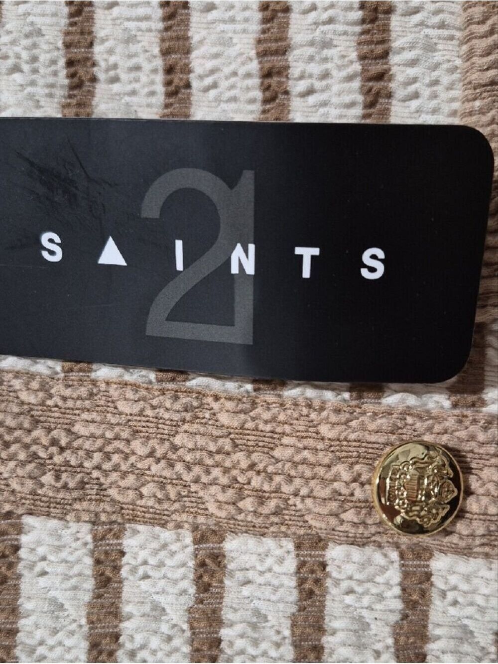 21 Saints Beige Cream Horizontal Stripe Textured Cropped Cardigan M - Picture 7 of 11